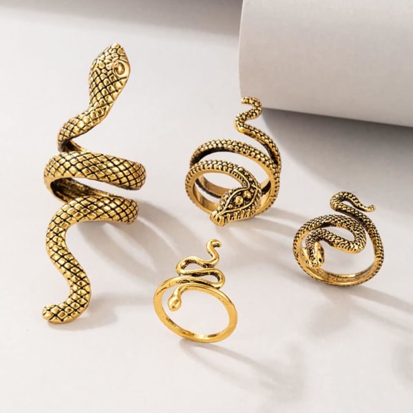 (Förpackning med 4) (Guld) Vintage Snake Ring Set Animal Finger Join