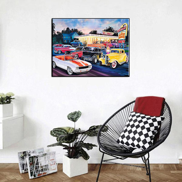 MH-(30x40cm)Cartoon Picture Cars And Burger Shop Diamond Painti