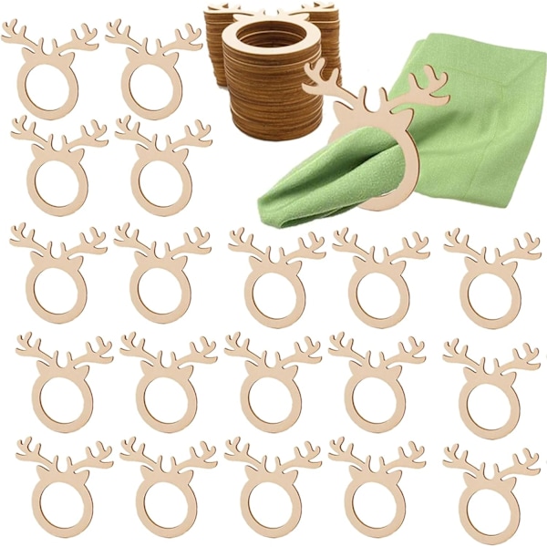 20 st jultomtar i trä för servettringar, hornring, bordsdekoration för julmiddag, söta servetthållare