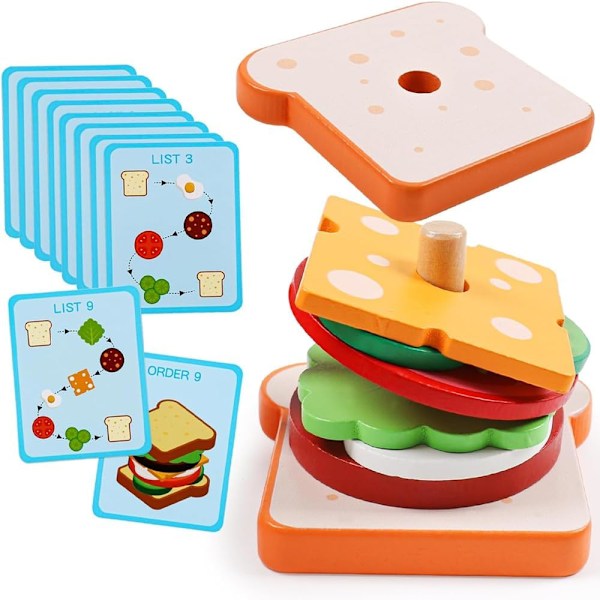 (Sandwich)Træ Stablebar Hamburger Sandwich Legetøj, Børns Køkken Træ Montessori Legetøj Fake Mad