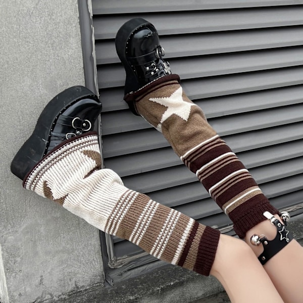 Naisten Leg Socks Stripe Star Retro Knit Y2K Leg Warmers Vintage Korkea Polvi Warmer Sukat 80-luku Asut Naisille