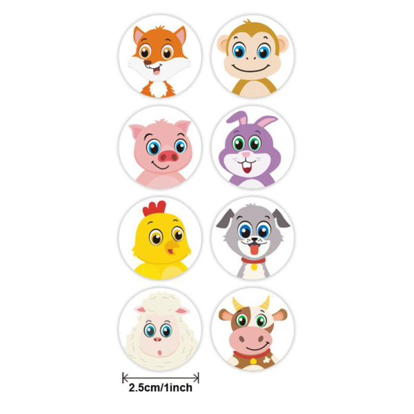 2pcs Adorable Round Land Animal Stickers in 8 Designs with Perfor