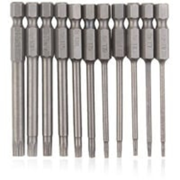 Torx-ruuvimeisselisarja 11 kpl 100 mm S2-terästä magneettiset kuusikulmaiset ruuvimeisseliterät T6 T7 T8 T9 T10 T15
