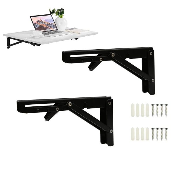 2 Pieces Foldable Console Bracket, 200mm Folding Bracket, Folding Shelf Brackets, Black Iron, Payloa