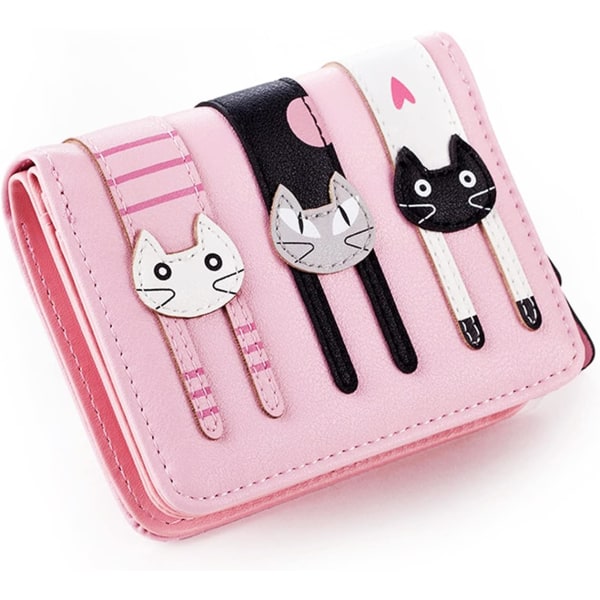 Söt miniplånbok, myntväska för tecknad kattflicka, myntväska i läder med dragkedja, söta presenter till flickor (