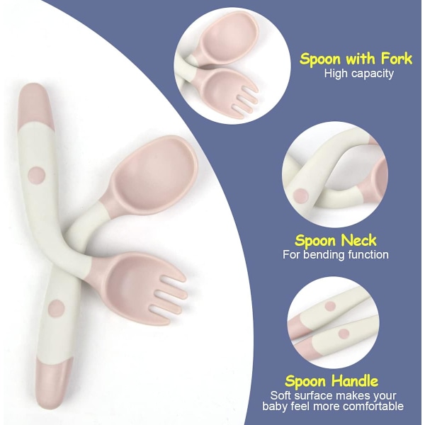 (Lilla + Rosa) 4-pack silikon babysked, mjuk träningssked, böjbar, lätt att hålla, perfekt sel