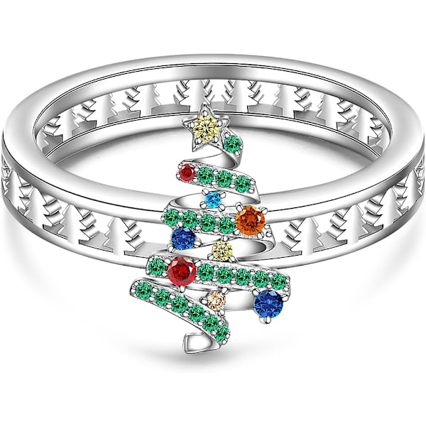 5,4×1,7×1,7 cm Julring Julgransring för Kvinnor Sterlingsilver Semester Grönt Träd God Jul Julgåva