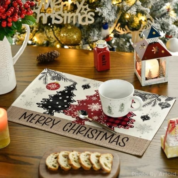30x45cm Set med 4 Röda Tallträd Bollar God Jul Matskivor Vinter Julbord Mattor för Fest Kök Matplats Dekoration