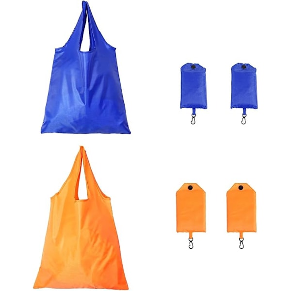 4 Stykker (38 x 38cm) Sammenleggbar Pose, Polyester Handleposer og Vesker, Bærbare Handleposer med Håndtak og Oppbevaringspose, Handlevognpose for Sh