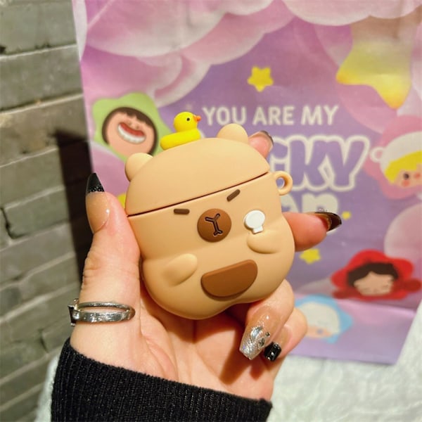 Sødt Kawaii Etui til AirPods 4, Etui Kompatibelt med AirPod 4. Generation 2024, Sjov Capybara Stødsikkert Beskyttende Øretelefon Etui til Air pods