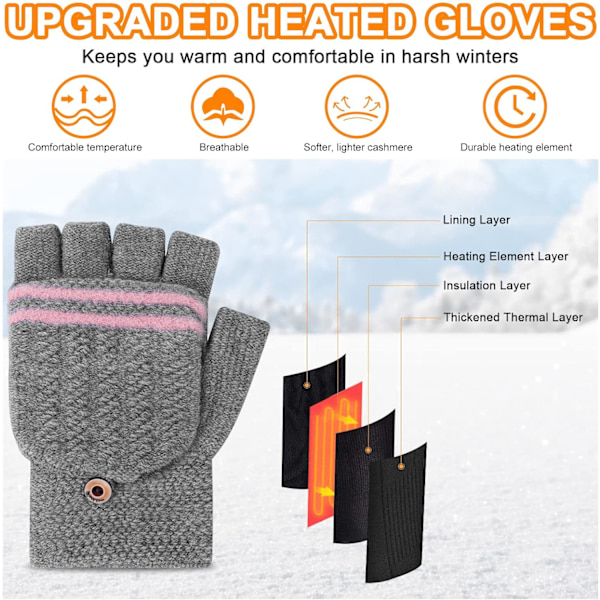 USB-opvarmede handsker, elektriske opvarmede handsker med justerbar temperatur,