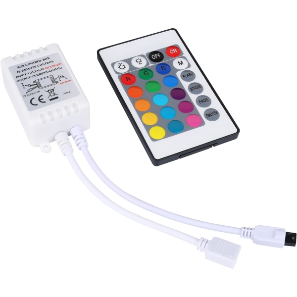 24 knappers IR-fjernbetjening og hvid IR-controller til RGB LED-strimmel 3528 SMD-båndlys