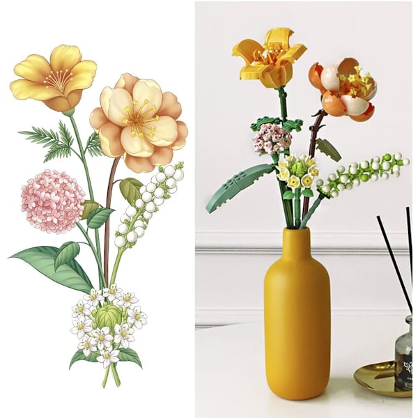(Pas de Vase)Bouquet de Fleurs Bloc de Construction-Jaune, 547