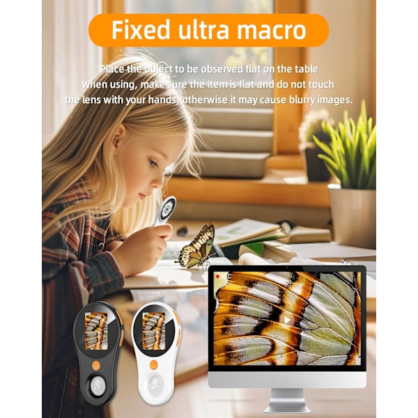 Digitalt håndholdt mikroskop med 2,0 tommer IPS farveskærm, Bærbart digitalt forstørrelsesglas 500x, Marco mikroskop til børn, Indbyggede 8 LED-lys, USB-kompatibel
