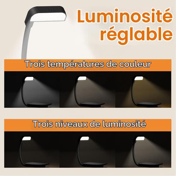 Oppladbar leselampe, bærbar, langvarig mini LED-leselys med klips, 3 moduser for øyebeskyttelse, svart