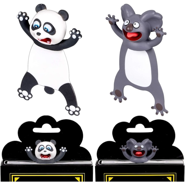 3D Tegneserie Dyre Bogmærker - 2 Stykker Flade Landdyr, Søde Panda & Koala Læse Bogmærker - Tilbage til Skole Gave til Studerende
