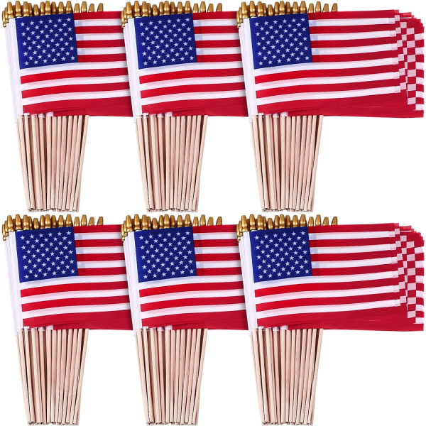 100 pakker med små amerikanske flag på pinde, 5,5 x 8,26 tommer