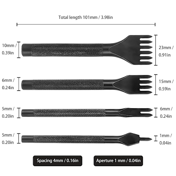 4mm DIY Rei'itystyökalusetti Nahkarei'itin Ompelutyökalut Teräksinen Käsityönyöritys Ompelutalttasarja 1/2/4/6 Piikkiä 4kpl