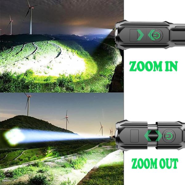 LED-taskulamppu, ladattava taskulamppu, erittäin tehokas, 3 valaistustilaa