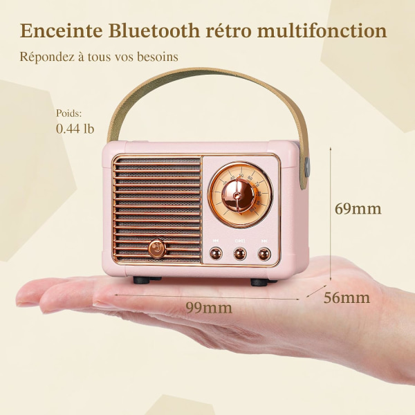 Bärbar retro Bluetooth högtalare, FM-radiohögtalare med 3W kraftfull högtalare, basmembran, Hands-F