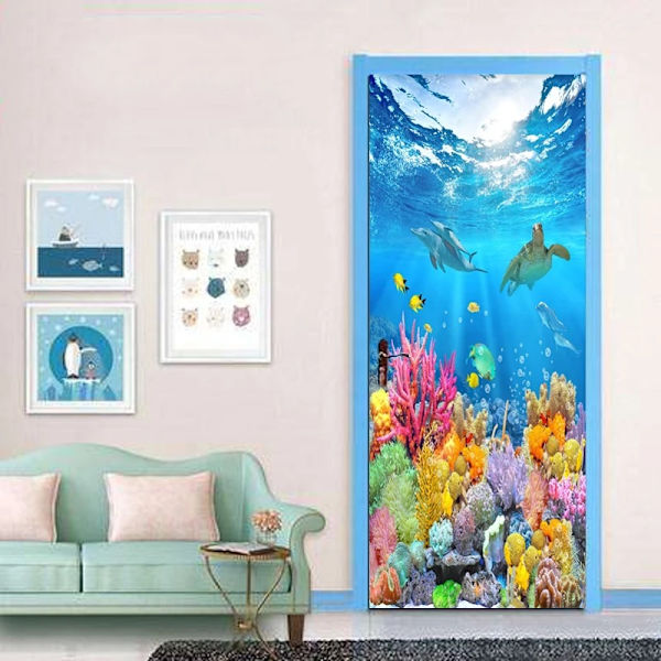 77x200cm Dørklistremerke Trompe l'oeil-effekt 3D-tapet（Stil 32)