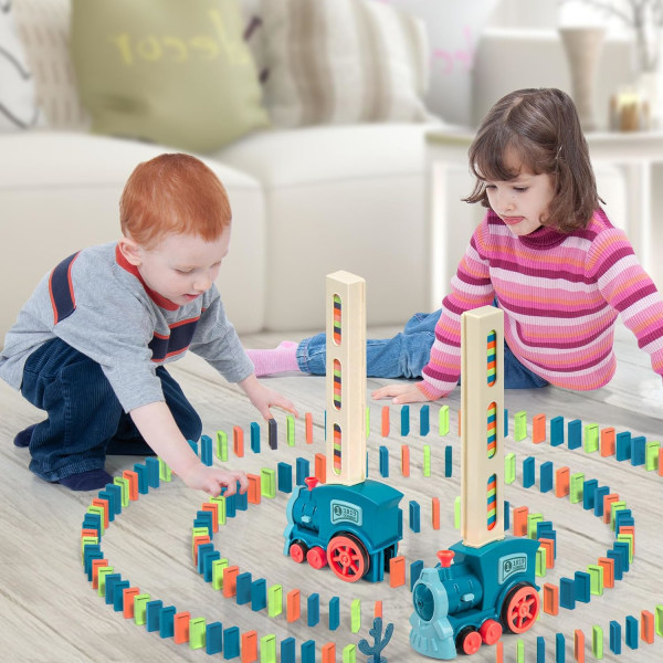 Domino elektrisk tog, 120 stykker barns elektrisk tog, automatisk domino legging tog med lys