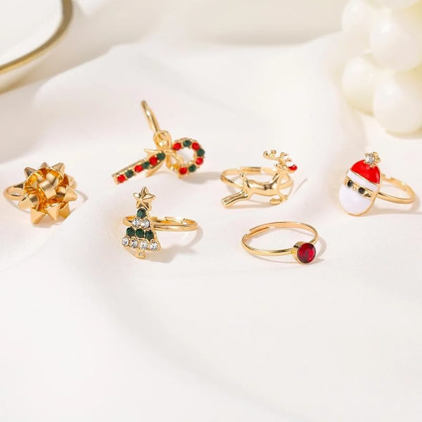 2×2×0,2 cm Sød Jule Ring Sæt Guld Jule Finger Ringe Julefest Feriegaver til Kvinder
