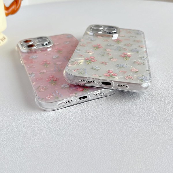 (Hvid) Sødt Tulipan Blomster Sløjfe Skal Mønster Telefon Cover Kompatibelt med iPhone 12 Cover