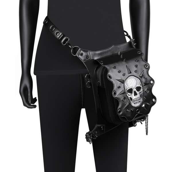 Steampunk midjeväska Fanny Pack Skull Läder Lår Ben Höft H