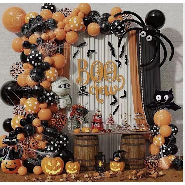 Halloween-koristeet (tyyli 2), Halloween-ilmapallokaari, musta, oranssi, vihreä, violetti ilmapalloketju,