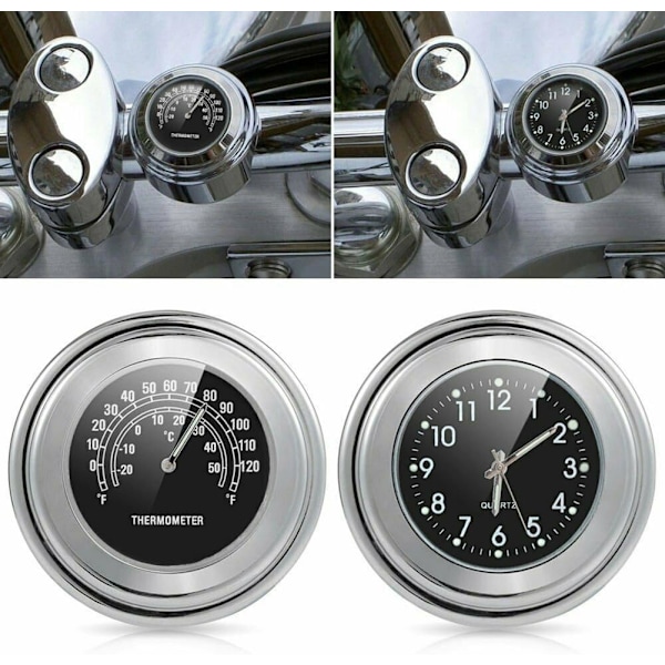 2 st Motorcykelstyre Termometer Klocka, Enkel att Montera på 7/8 Styre