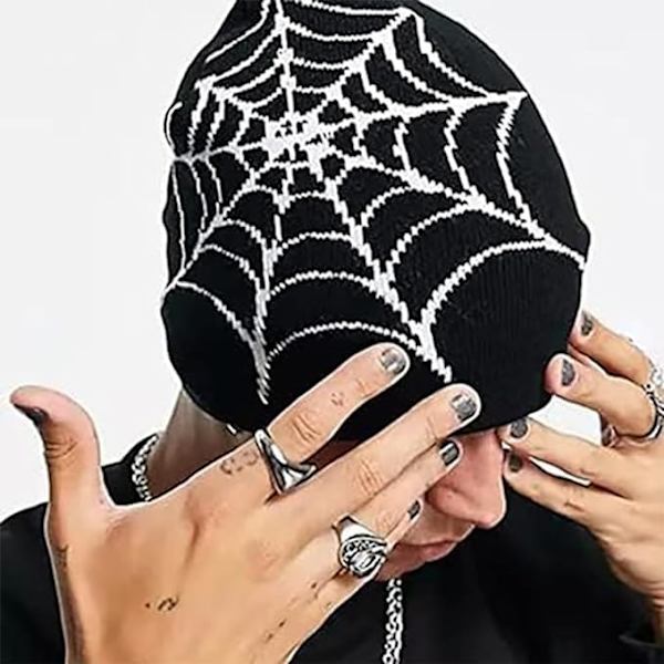 Y2K Gothic Edderkoppemønster Uld Akryl Strikket Hat Kvinder Beanie Vinter Varme Beanies Mænd Casual Skullies Udendørs