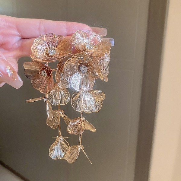 Store Filigran Håndlavede Blomsterkvast Drop Dingle Øreringe til Kvinder, Overdrevne Statement Blomster Metal Boho Trendy Mode Plante Øreringe