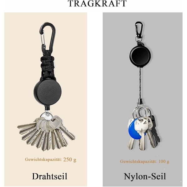 2/4 stk. Udtrækkelige nøgleringe, karabinhage badgeholder, 60 cm udtrækkelig yoyo-rulle med forstærket og holdbar