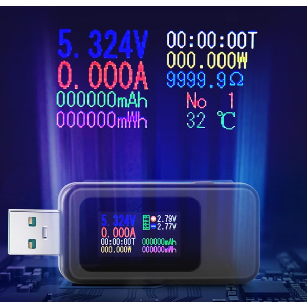 USB C Strømmåler Spenningstester Digitalt Multimeter LCD USB Meter Voltmeter Ammeter Kapasitet Strømforsyning