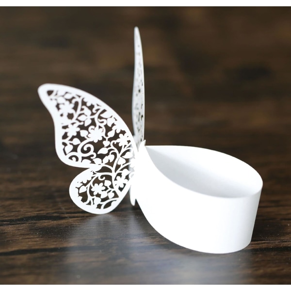 MH-（Vit）50 st pappersservettringar 3D fjäril, servettring, Ro