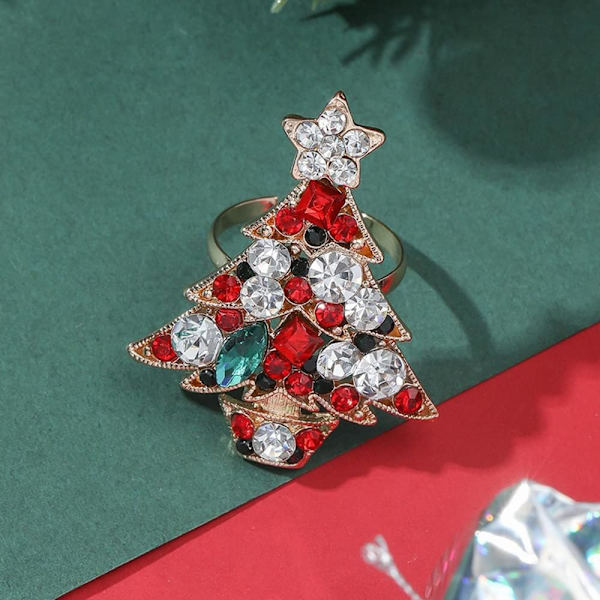 3×4×0.4cm Joulukuusi Avoin Lausunnon Renkaat Naisille Värikkäät CZ Kristalli Joulu Kääre Sormus Lupaus Renkaat Xma