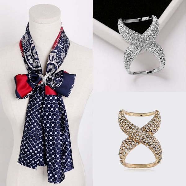 2 st Mode Halsduk Clips Halsduk Ring Spänne Strass Halsduk Ring Spänne Sidenhalsduk Lås Clips för Kvinnor Damer Flickor Guld Medium