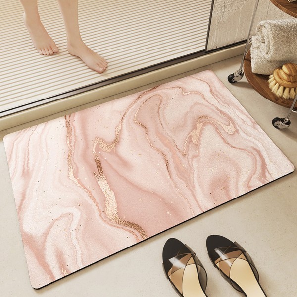 （pink）1 Bademåtte 40 x 60 cm, Superabsorberende og skridsikker badeværelse