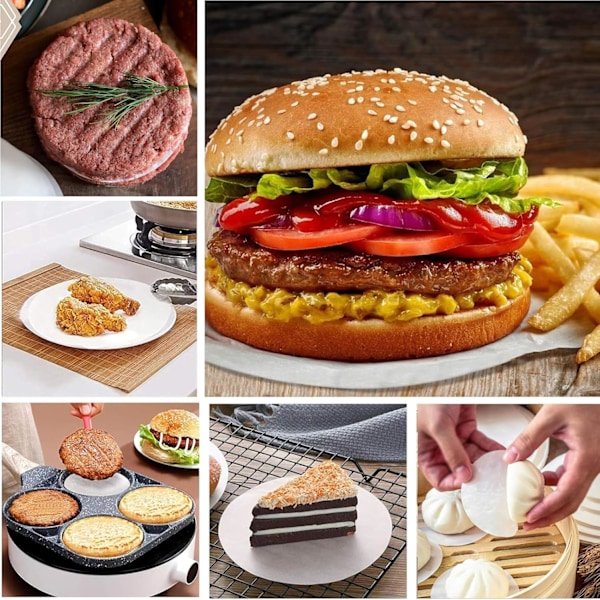 (Vit) Lumeclat 1000 Ark Bakpapper för Hamburgare, Icke-Klibbig, Ø12cm, Perfekt för Hamburgarepress och Förberedelse av P