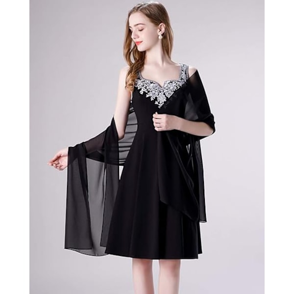 Myk Chiffon Skjerf Sjal 200*70cm Svart for Aftenkjole Bryllup Sjal Brudesjal Damer