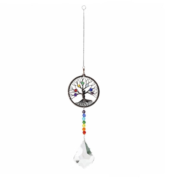 Crystal Rainbow Sun Catcher, Chakra Tree of Life -riipus, Glass P