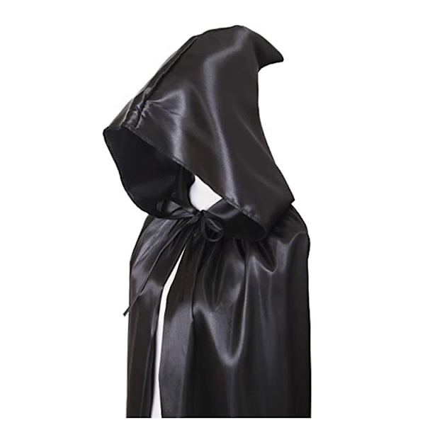 170cm Sort Kappe med Hætte Lang Fløjl Kostume Halloween Karneval Ch