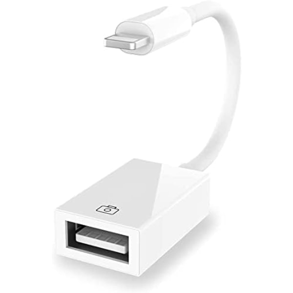 Lightning till USB-kameraadapter för iPhone/iPad, USB 3.0 OTG-kabeladapter för att ansluta kamera, USB-minne