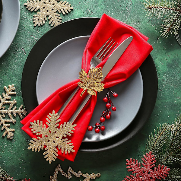 Efterårsblad Servietringe Sæt af 12, Guld Servietholdere til Thanksgiving, Efterår, Høst, Vinterferier, Jul, Aut