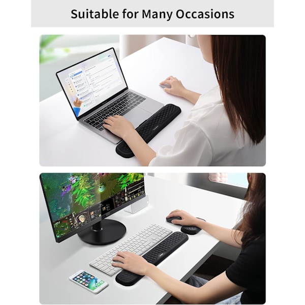 Svart 36x8x2cm, Memory Foam Tastatur og Mus Håndleddsstøtte Sklisikker