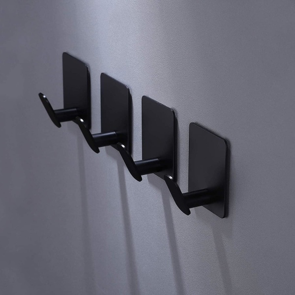 (Matte Black, Stainless Steel)Adhesive Hooks - 4 Pack Towel/Coat Hooks Wall Hooks Stick on Bathroom or Kitchen