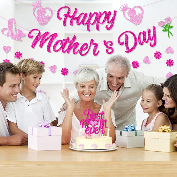 Glædelig Mors Dag Banner - Rustik Mors Dag Dekoration - Familie Ph