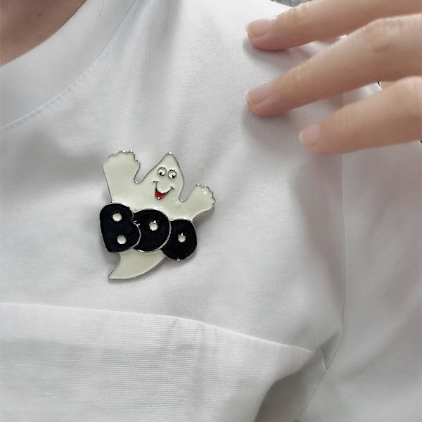 Emalin Boo Halloween -rintakoru naisten, tyttöjen ja miesten muotia varten - söpö haamu demoni pyöreä strassinen rintamerkit - rintamerkit - lapel-neulat