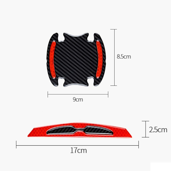 8 st universella 3D (röda) kolfiber bilhandtagsfärg A